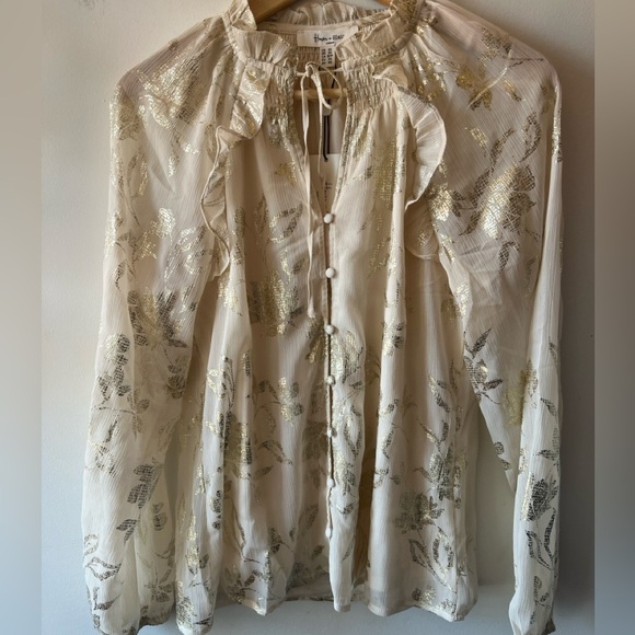 haver & blair london Tops - Haver&Blair London Cream Blouse with Gold Accents BNWT XS